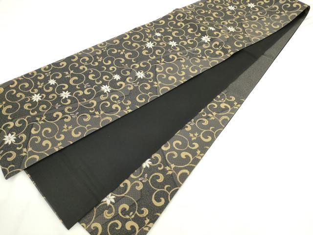 平和屋着物●西陣　廣部商事謹製　六通柄袋帯　草花文　金糸　正絹　逸品　AABK6970pf