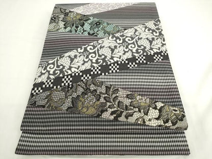 平和屋着物●両面太鼓柄袋帯　切嵌　葡萄花唐草文　正絹　逸品　AABK6972pf