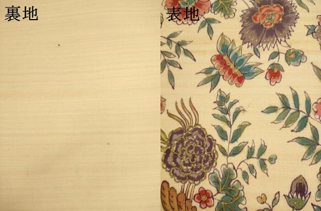 平和屋着物●塩瀬　九寸名古屋帯　手描き　更紗花文　金彩　正絹　逸品　AABK6985pf