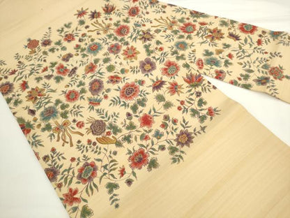 平和屋着物●塩瀬　九寸名古屋帯　手描き　更紗花文　金彩　正絹　逸品　AABK6985pf