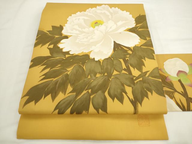 平和屋着物●東京友禅　熊谷好博子　塩瀬　九寸名古屋帯　手描き　草花文　正絹　逸品　AABK6986pf