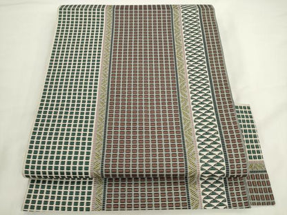 平和屋着物●本場筑前博多織　八寸名古屋帯　間道　正絹　逸品　AABK6987pf