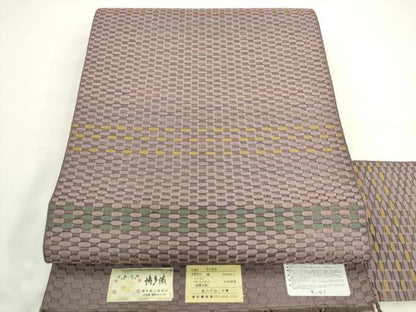 平和屋着物●本場筑前博多織　絞八寸名古屋帯　めがね織　博多金ラベル　福絖織物謹製　証紙付き　正絹　逸品　AABK6988pf