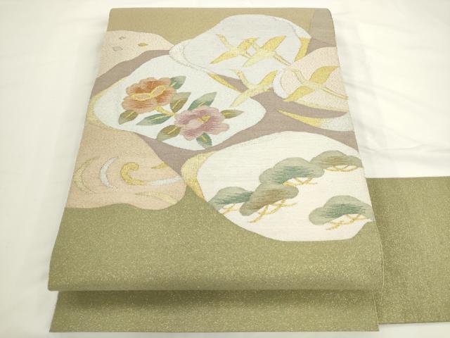 平和屋着物●爪掻き本綴れ　八寸名古屋帯　飛鶴花文　金銀糸　正絹　逸品　AABK7000pf