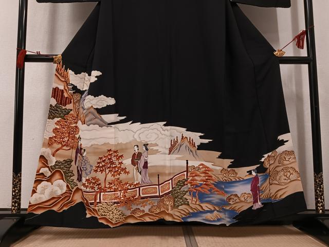 平和屋着物●豪華黒留袖　女人風景文　金彩　正絹　逸品　AABK7002ph