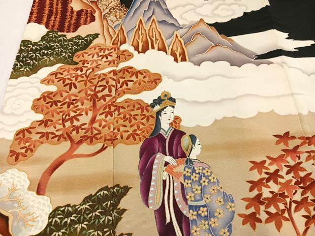 平和屋着物●豪華黒留袖　女人風景文　金彩　正絹　逸品　AABK7002ph