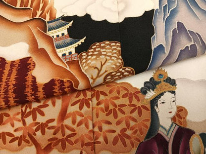 平和屋着物●豪華黒留袖　女人風景文　金彩　正絹　逸品　AABK7002ph