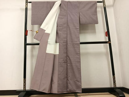 平和屋着物●結城紬　色無地　鳩羽鼠色　正絹　逸品　AABK7004ph