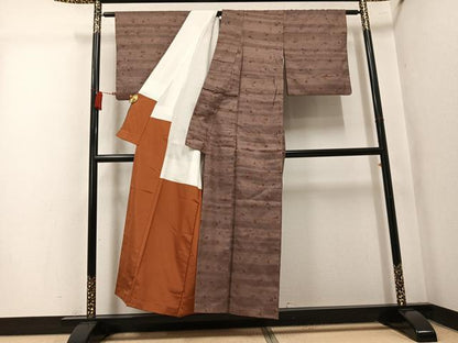 平和屋着物●上質な紬　草花文　正絹　逸品　AABK7008ph