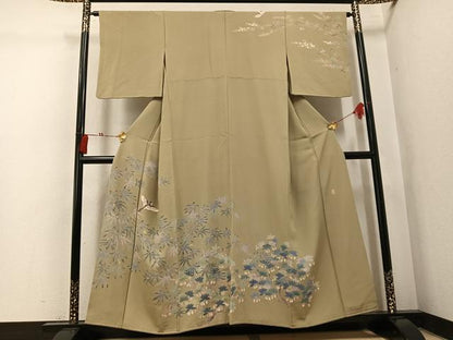 平和屋着物●十日町　加賀草木友禅の第一人者　田村哲彦　訪問着　飛鳥草花文　正絹　逸品　AABK7012ph
