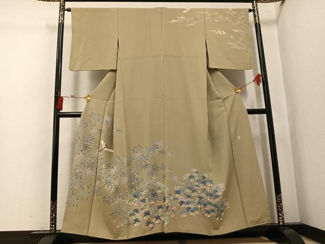平和屋着物●十日町　加賀草木友禅の第一人者　田村哲彦　訪問着　飛鳥草花文　正絹　逸品　AABK7012ph