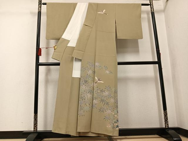 平和屋着物●十日町　加賀草木友禅の第一人者　田村哲彦　訪問着　飛鳥草花文　正絹　逸品　AABK7012ph