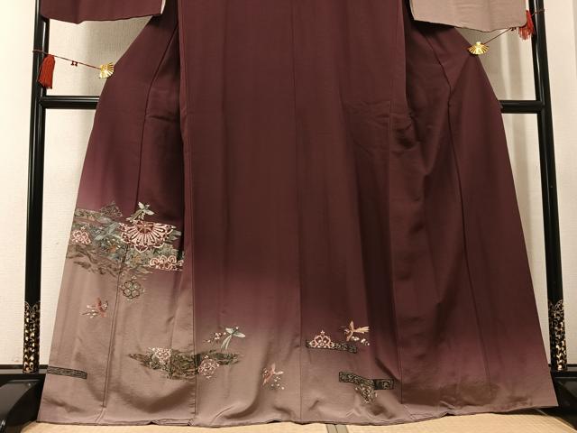 平和屋着物●訪問着　刺繍　花喰い鳥　更紗　暈し染め　銀彩　正絹　逸品　AABK7013ph
