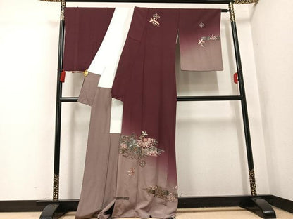 平和屋着物●訪問着　刺繍　花喰い鳥　更紗　暈し染め　銀彩　正絹　逸品　AABK7013ph