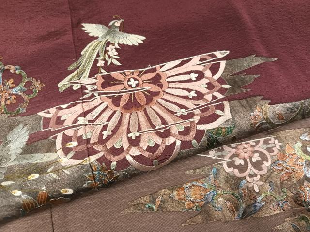 平和屋着物●訪問着　刺繍　花喰い鳥　更紗　暈し染め　銀彩　正絹　逸品　AABK7013ph