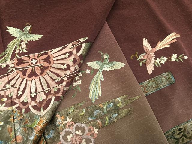 平和屋着物●訪問着　刺繍　花喰い鳥　更紗　暈し染め　銀彩　正絹　逸品　AABK7013ph