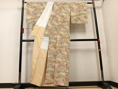 平和屋着物●上質な小紋　紬地　型染め　地紙草花文　正絹　逸品　AABK7014ph