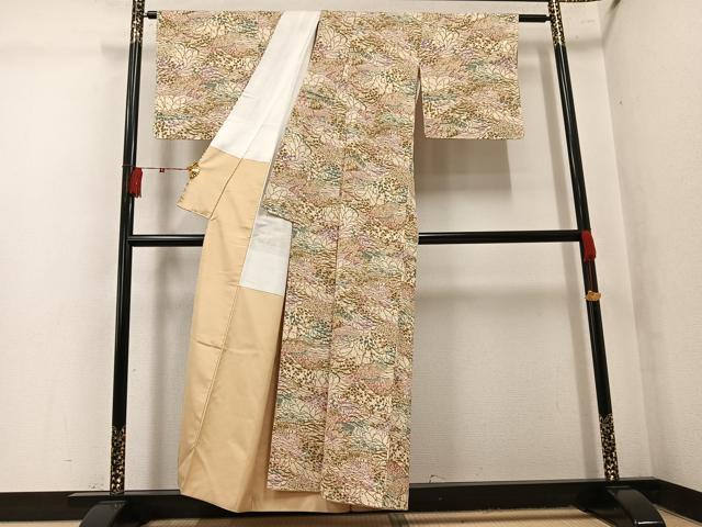 平和屋着物●上質な小紋　紬地　型染め　地紙草花文　正絹　逸品　AABK7014ph