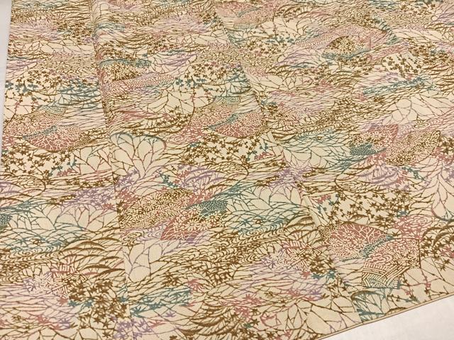 平和屋着物●上質な小紋　紬地　型染め　地紙草花文　正絹　逸品　AABK7014ph