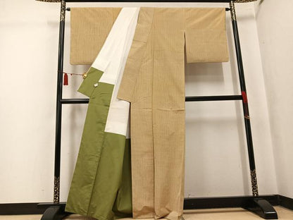 平和屋着物●上質な紬　縞　正絹　逸品　AABK7021ph