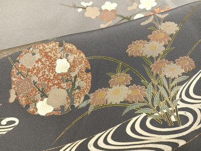 平和屋着物●豪華色留袖　駒刺繍　雪輪流水草花文　暈し染め　金銀彩　正絹　逸品　AABK7023ph