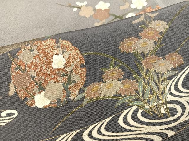 平和屋着物●豪華色留袖　駒刺繍　雪輪流水草花文　暈し染め　金銀彩　正絹　逸品　AABK7023ph