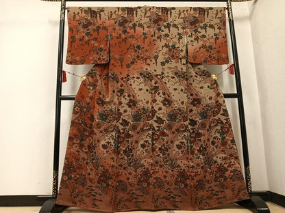 平和屋着物●訪問着　扇面鳳凰花宝尽くし　暈し染め　鬼しぼ縮緬　正絹　逸品　未使用　AABK7028ph