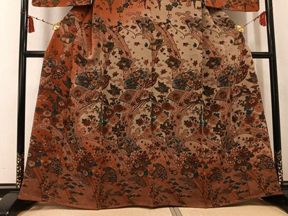 平和屋着物●訪問着　扇面鳳凰花宝尽くし　暈し染め　鬼しぼ縮緬　正絹　逸品　未使用　AABK7028ph