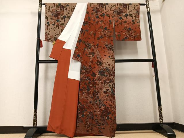 平和屋着物●訪問着　扇面鳳凰花宝尽くし　暈し染め　鬼しぼ縮緬　正絹　逸品　未使用　AABK7028ph