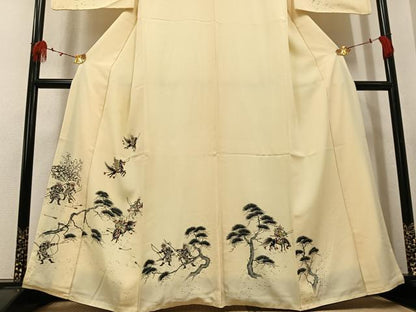 平和屋着物●訪問着　手描き　人物風景文　正絹　逸品　AABK7029ph