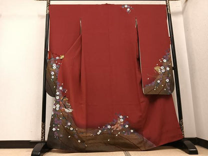 平和屋着物●豪華振袖　手描き　女人几帳花文　暈し染め　銀彩　やまと誂製　正絹　逸品　AABK7033ph