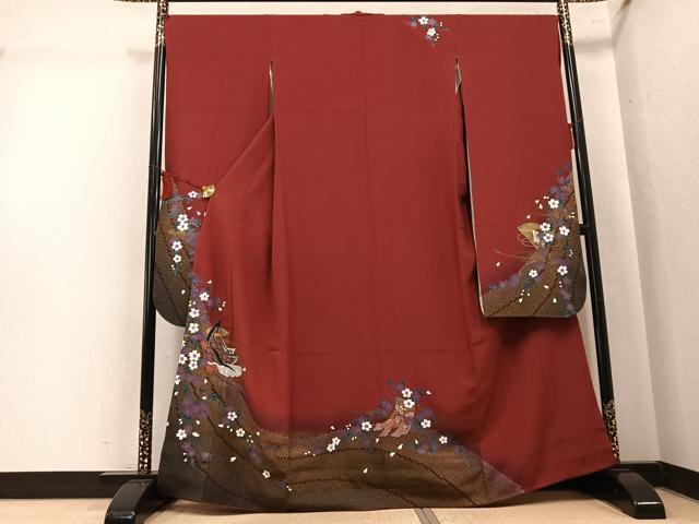 平和屋着物●豪華振袖　手描き　女人几帳花文　暈し染め　銀彩　やまと誂製　正絹　逸品　AABK7033ph