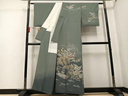 平和屋着物●訪問着　浜松風景群れ鶴文　暈し染め　金彩　正絹　逸品　AABK7037ph