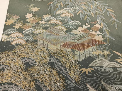 平和屋着物●訪問着　浜松風景群れ鶴文　暈し染め　金彩　正絹　逸品　AABK7037ph