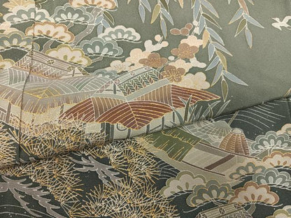 平和屋着物●訪問着　浜松風景群れ鶴文　暈し染め　金彩　正絹　逸品　AABK7037ph