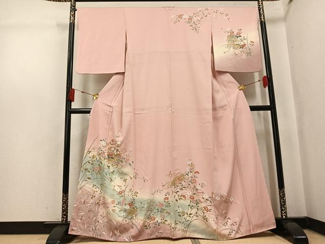 平和屋着物●訪問着　貝桶花筏文　暈し染め　金彩　正絹　逸品　AABK7044ph