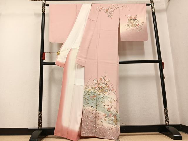 平和屋着物●訪問着　貝桶花筏文　暈し染め　金彩　正絹　逸品　AABK7044ph