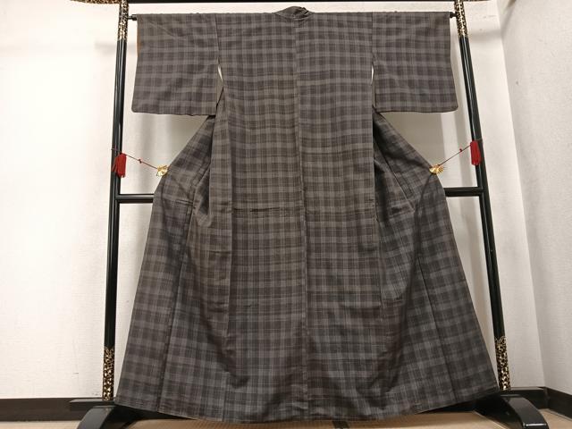 平和屋着物●上質な紬　格子　正絹　逸品　AABK7045ph