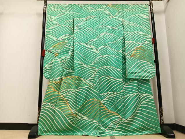 平和屋着物●豪華振袖　駒刺繍　立波文　正絹　逸品　AABK7047ph