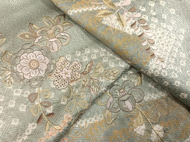 平和屋着物●訪問着　辻が花　中国三大刺繍　汕頭刺繍　スワトウ刺繍　絞り　金彩　正絹　逸品　AABK7049ph