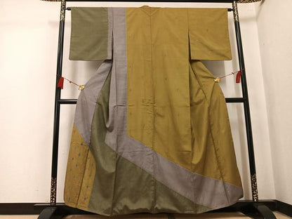 平和屋着物●世界的友禅作家　千地泰弘　本場縞大島紬　訪問着　絞り　菱文　正絹　逸品　AABK7050ph
