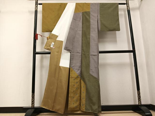 平和屋着物●世界的友禅作家　千地泰弘　本場縞大島紬　訪問着　絞り　菱文　正絹　逸品　AABK7050ph