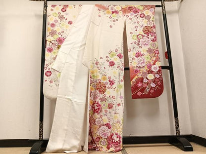 平和屋着物●豪華振袖　刺繍　花蝶文　暈し染め　金銀彩　銀通し地　正絹　逸品　AABK7052ph