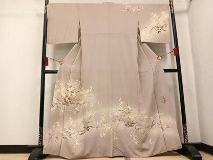 平和屋着物●京加賀友禅　百貫石峰 　訪問着　草花文　暈し染め　正絹　逸品　AABK7053ph