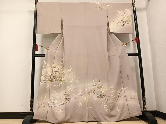 平和屋着物●京加賀友禅　百貫石峰 　訪問着　草花文　暈し染め　正絹　逸品　AABK7053ph