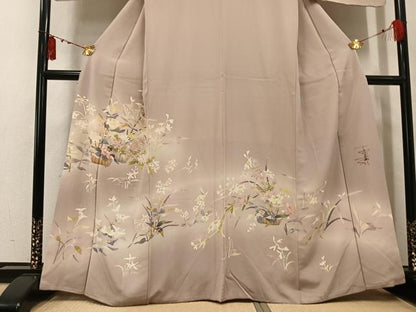 平和屋着物●京加賀友禅　百貫石峰 　訪問着　草花文　暈し染め　正絹　逸品　AABK7053ph