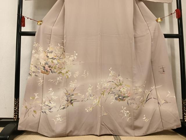 平和屋着物●京加賀友禅　百貫石峰 　訪問着　草花文　暈し染め　正絹　逸品　AABK7053ph