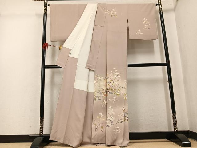 平和屋着物●京加賀友禅　百貫石峰 　訪問着　草花文　暈し染め　正絹　逸品　AABK7053ph