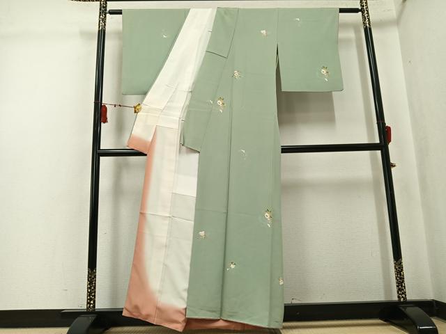 平和屋着物●京加賀友禅　百貫石峰　小紋　草花文　正絹　逸品　AABK7054ph