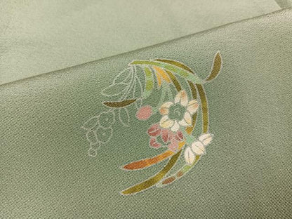 平和屋着物●京加賀友禅　百貫石峰　小紋　草花文　正絹　逸品　AABK7054ph